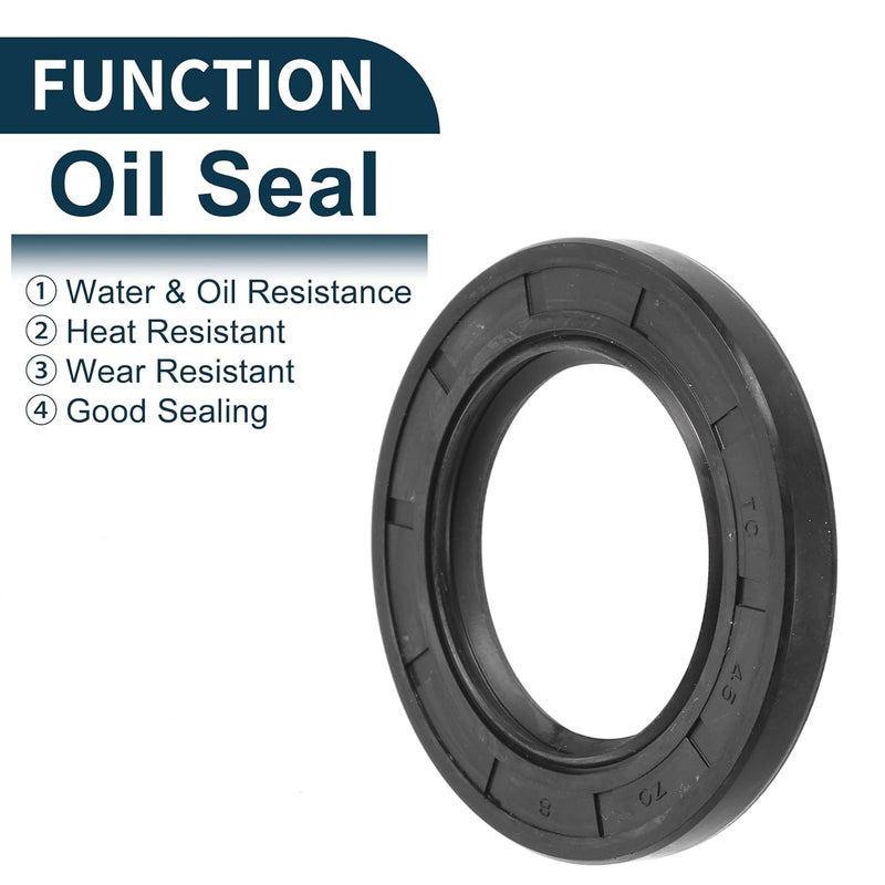 TUCKBOLD Universal Oil Seal TC Double Lip W Steel Spring Seal Ring Rotary Shaft Seal 45x70x8mm High Pressure NBR Rubber Black 5 Pcs - Image 3